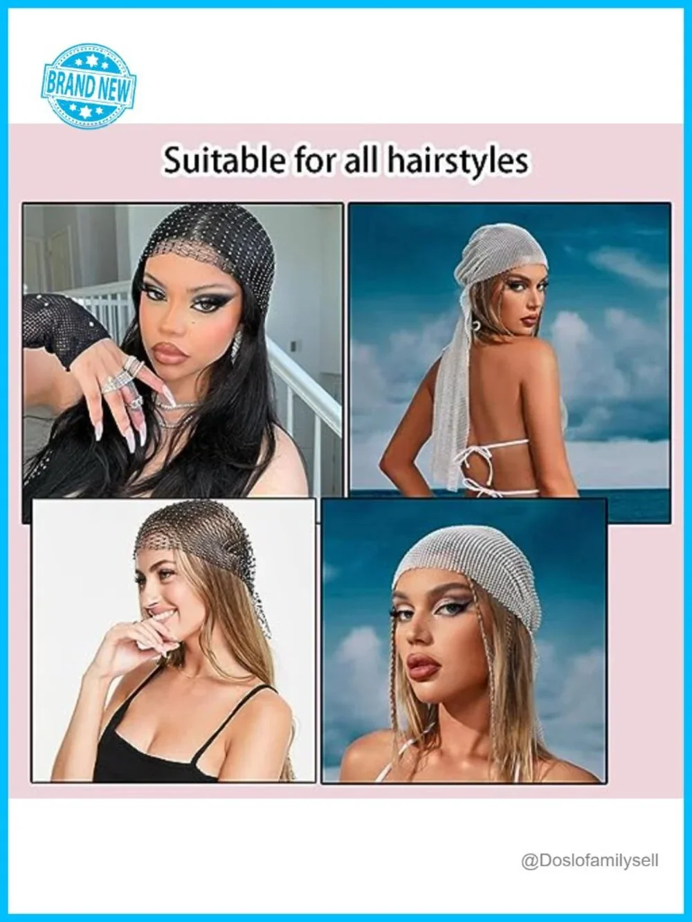 Rhinestone Mesh Headbands for Women - Stretchy Crystal Nightclub Hair Wraps